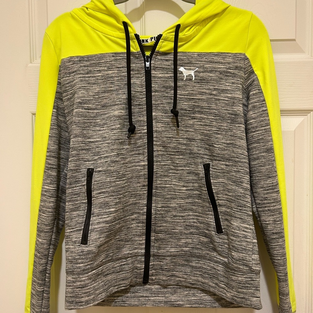 PINK Victoria's Secret Yellow and Gray Long Sleeve Hoodie